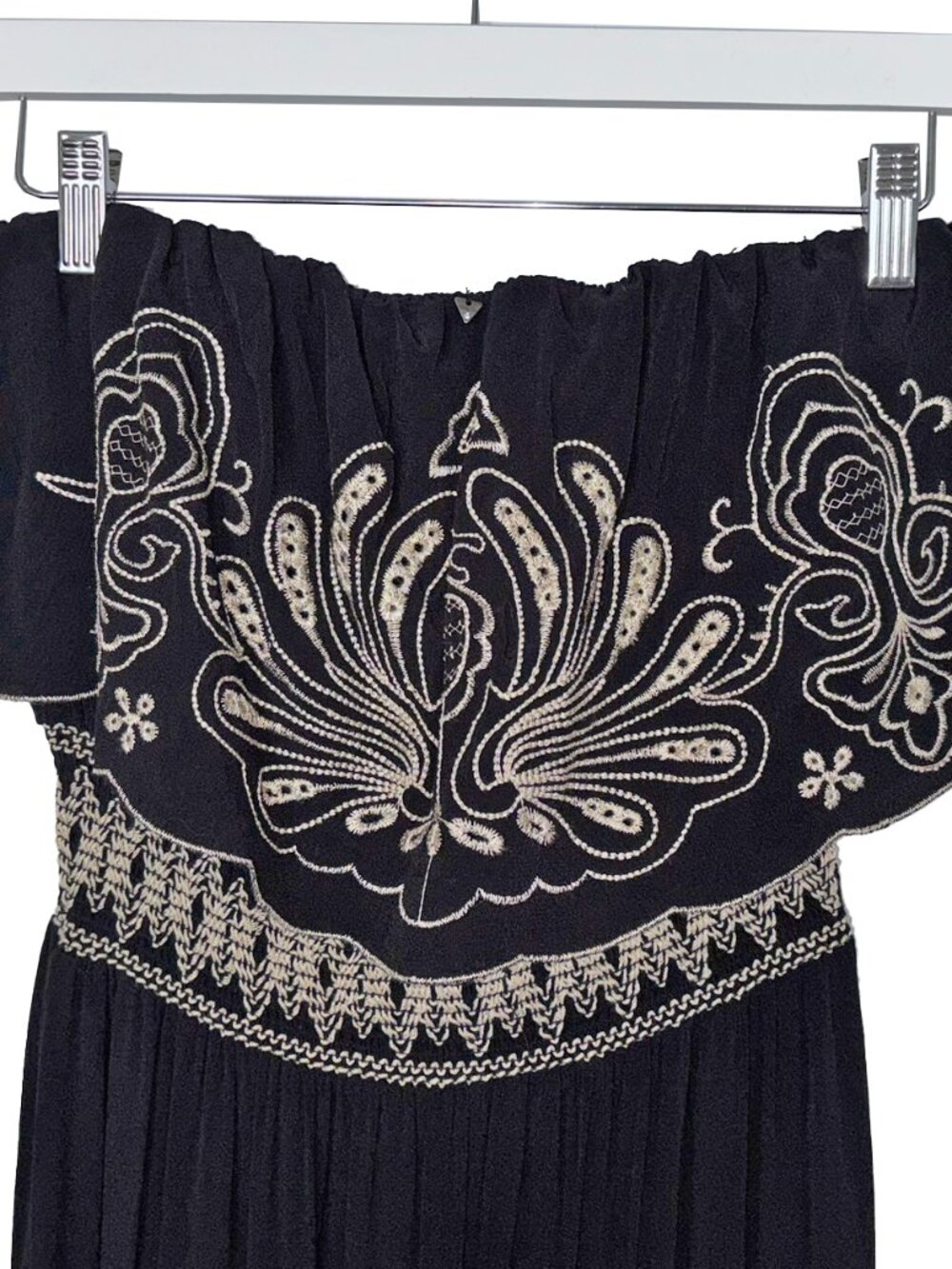 Guess Sira Black & Ivory Embroidered Convertible Strapless Dress - Size S - NWT